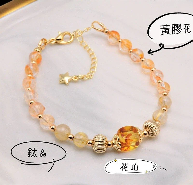 復古系列｜典睛黃膠：專注事業與內在定力｜花珀 x 黃膠花 x 鈦晶