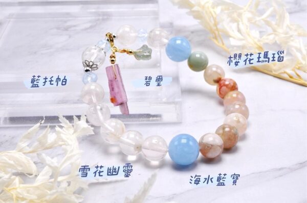 典藏原創 | 遇 - 雪花的祝福 | 雪花幽靈 /海藍寶/托帕石/櫻花瑪瑙