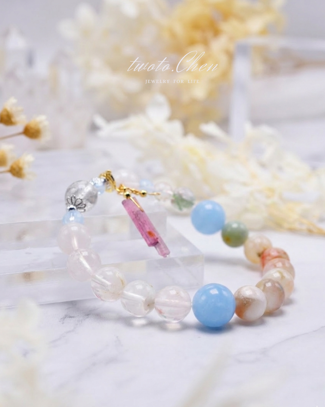 典藏原創 | 遇 - 雪花的祝福 | 雪花幽靈 /海藍寶/托帕石/櫻花瑪瑙