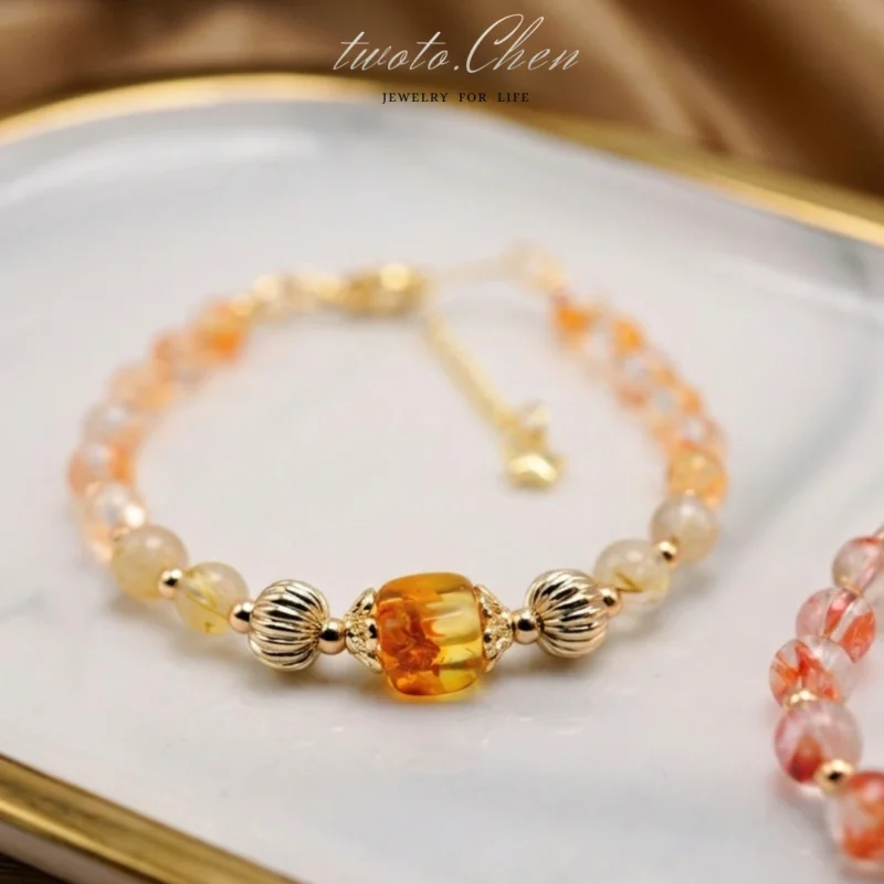 復古系列｜典睛黃膠：專注事業與內在定力｜花珀 x 黃膠花 x 鈦晶