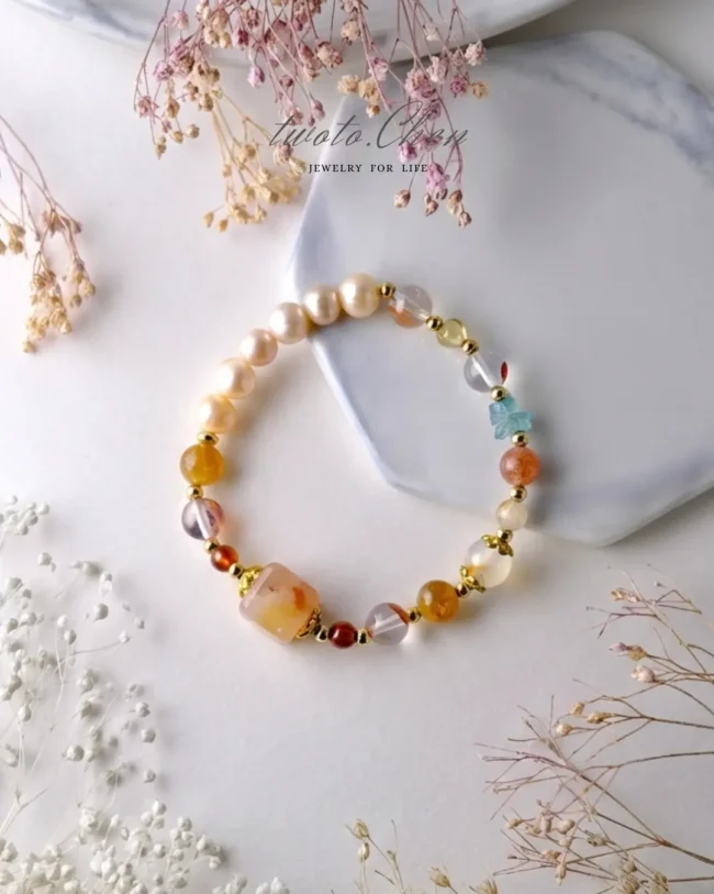 典藏原創｜花漾：春日氣息與自信光采｜櫻花瑪瑙 x 石榴石 x 珍珠