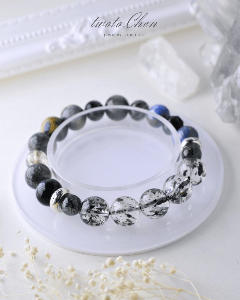 藍髮晶綠碧髮虎眼石客製水晶手鍊成品展示