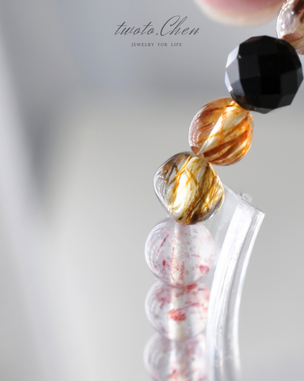 黑碧璽黑金超七水晶手鍊|細節照 黑碧璽黑金超七海藍寶客製水晶手鍊細節