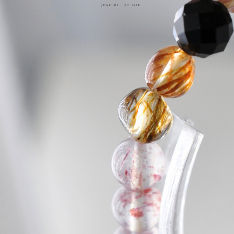 黑碧璽黑金超七水晶手鍊|細節照 黑碧璽黑金超七海藍寶客製水晶手鍊細節